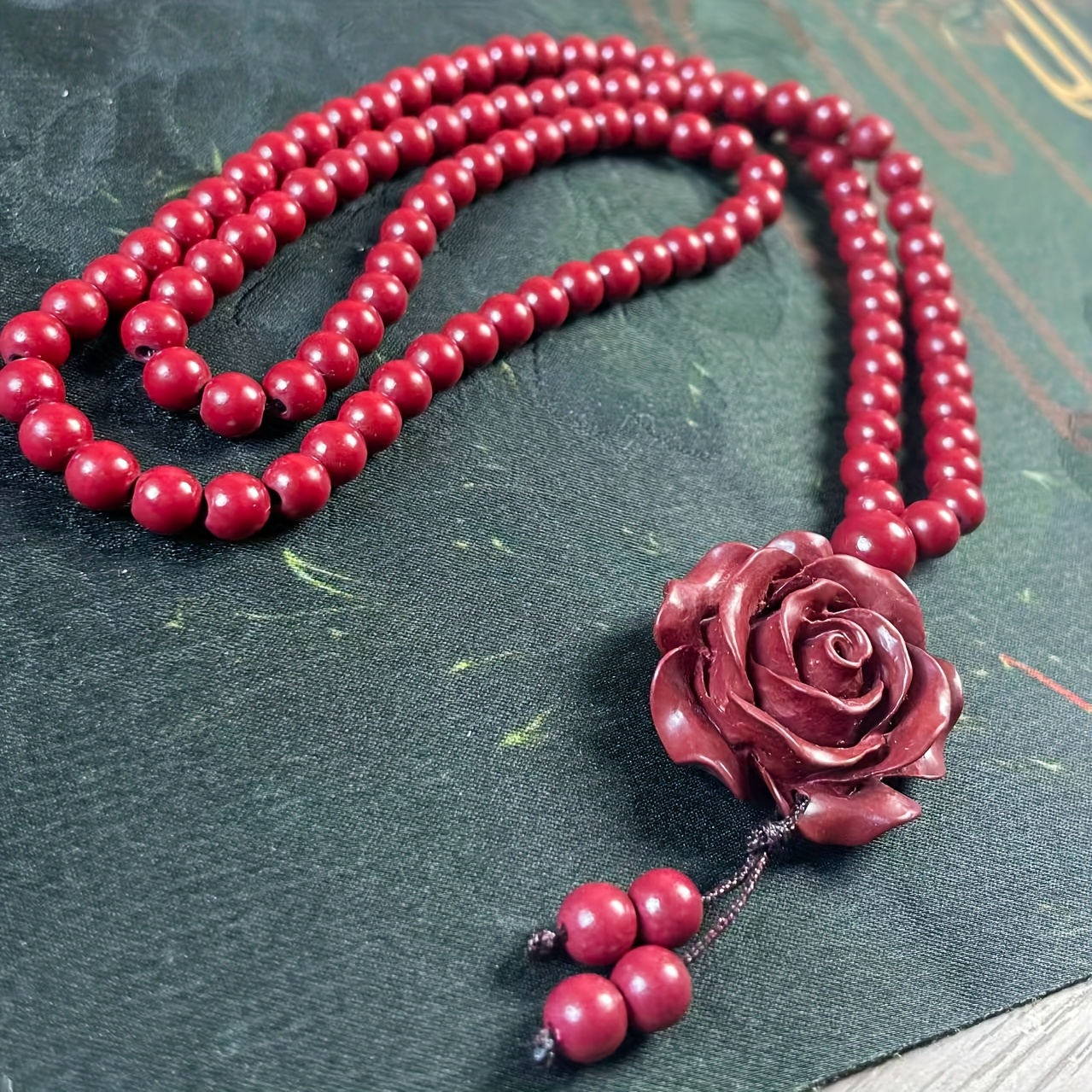 Buddhist Prayer Necklace with Red Cinnabar Stone, Gift